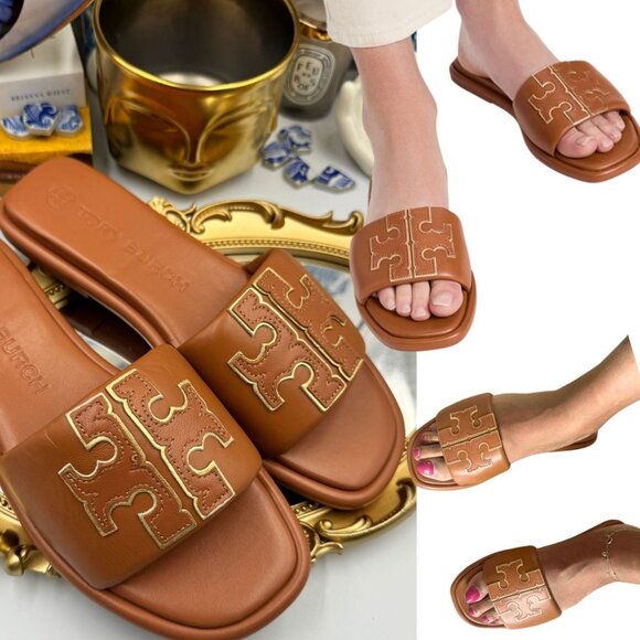 Tory Burch Shoes - 🆕 TORY BURCH 🧿 NWOT Double T Monogram Padded Leather Slide Sandals - Size US7